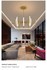Gold Starburst Chandelier Pendant Light with Curved Arms