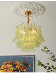 Gold Floral Bell Shaped Glass Chandelier Pendant Light