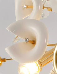 Gold Floral Ceramic Lily Chandelier with Crystal Accents