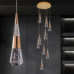 Gold Crystal Teardrop Pendant Light Fixture, Dimmable Remote Control