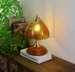 Brass Table Lamp with Frosted Glass Shade and Rose Floral Design