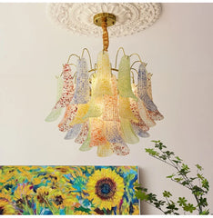 Gold Floral Bell Shaped Glass Chandelier Pendant Light