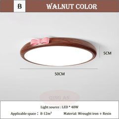 Wood Flush Mount Pink Bow Ceiling Light for Children's Room