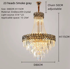 Gold Crystal Tiered Waterfall Chandelier with Geometric Accents