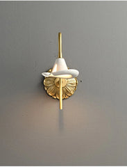 Gold Floral Sconce with White Ceramic Flower and Curved Arm