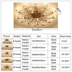 Gold Crystal Leaf Semi-Flush Mount Light with Branch Accents