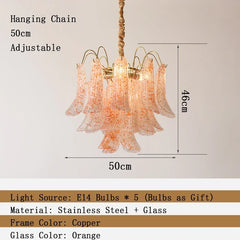 Gold Floral Bell Shaped Glass Chandelier Pendant Light