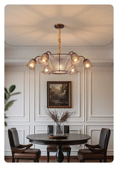 Bronze Flower Glass Shade Chandelier with Frosted Bell Shades