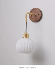 Walnut Wood Wall Sconce Frosted Glass Shade Light