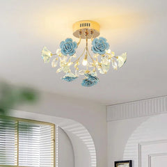 Gold Multi-Arm Ceramic Rose Ceiling Light