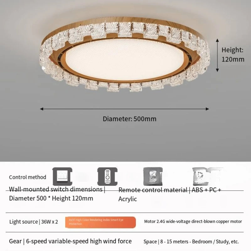 Ceiling light fixture with dimensions and control method details on a gray background