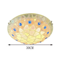Seashell Mosaic Flush Mount Ceiling Light with Blue Gem Accents