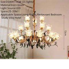 Gold Floral Glass Chandelier Multi-Arm Pendant Light