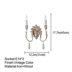 Decorative wall sconce with dimensions and specifications on a white background