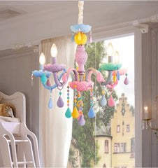 Macaron Crystal Chandelier Pastel Floral Semi-Flush Ceiling Light