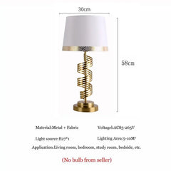 Gold Spiral Table Lamp with Geometric Band Fabric Shade