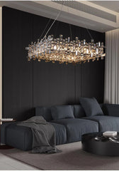 Polished Chrome Rectangular Crystal Chandelier Hanging Ceiling Light