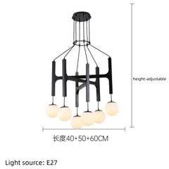 Modern Multi-Arm Wood and Glass Chandelier