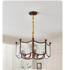 Brushed Gold Floral Pendant Light with Frosted Glass