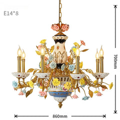Gold Ceramic Rose Floral Chandelier Pendant Light
