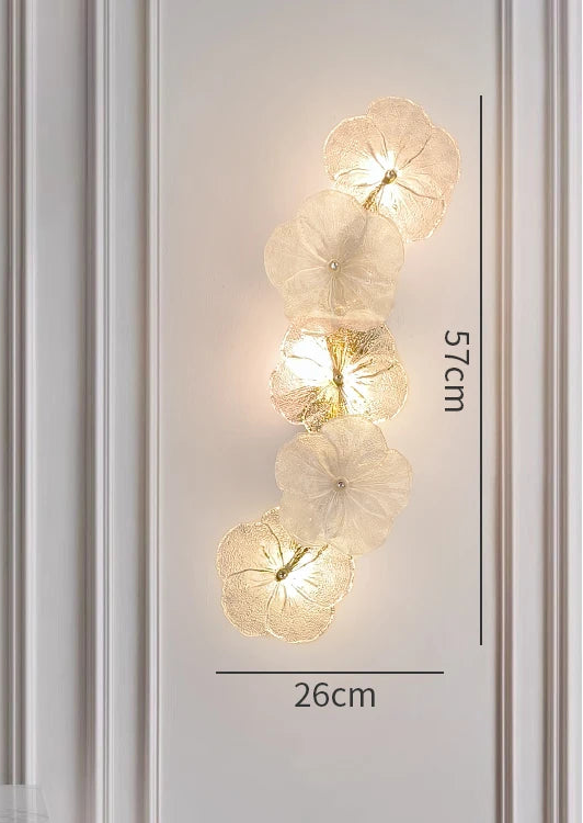 Wall-mounted light fixture with dimensions and specifications on a white background