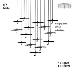 Chandelier with 15 lights, LED 30W, adjustable hanging cord on a white background