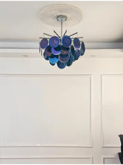 Glass Disc Chandelier Modern Pendant Light Brass or Chrome Finish