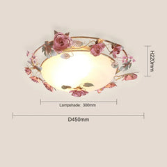 Pink Rose Bud Metal Semi-Flush Ceiling Light with Frosted Glass Shade