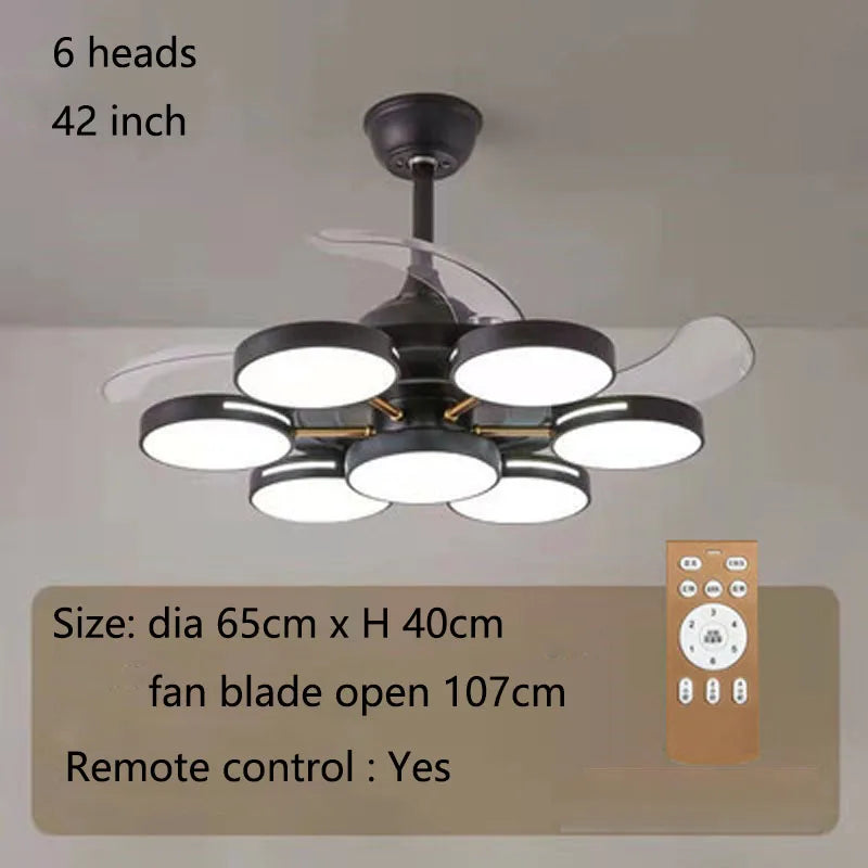 Ceiling fan with light fixture and remote control on a neutral background