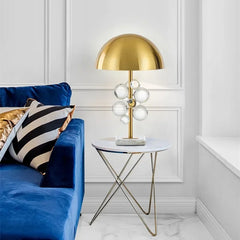 Gold Crystal Globe Cluster Table Lamp with Marble Base