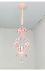 Pink Rose Crystal Chandelier Pendant Light with Floral Accents