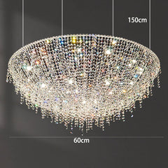 Crystal chandelier with dimensions on a dark background