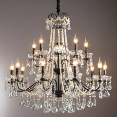 Black Candelabra Crystal Chandelier With Pearl Beads