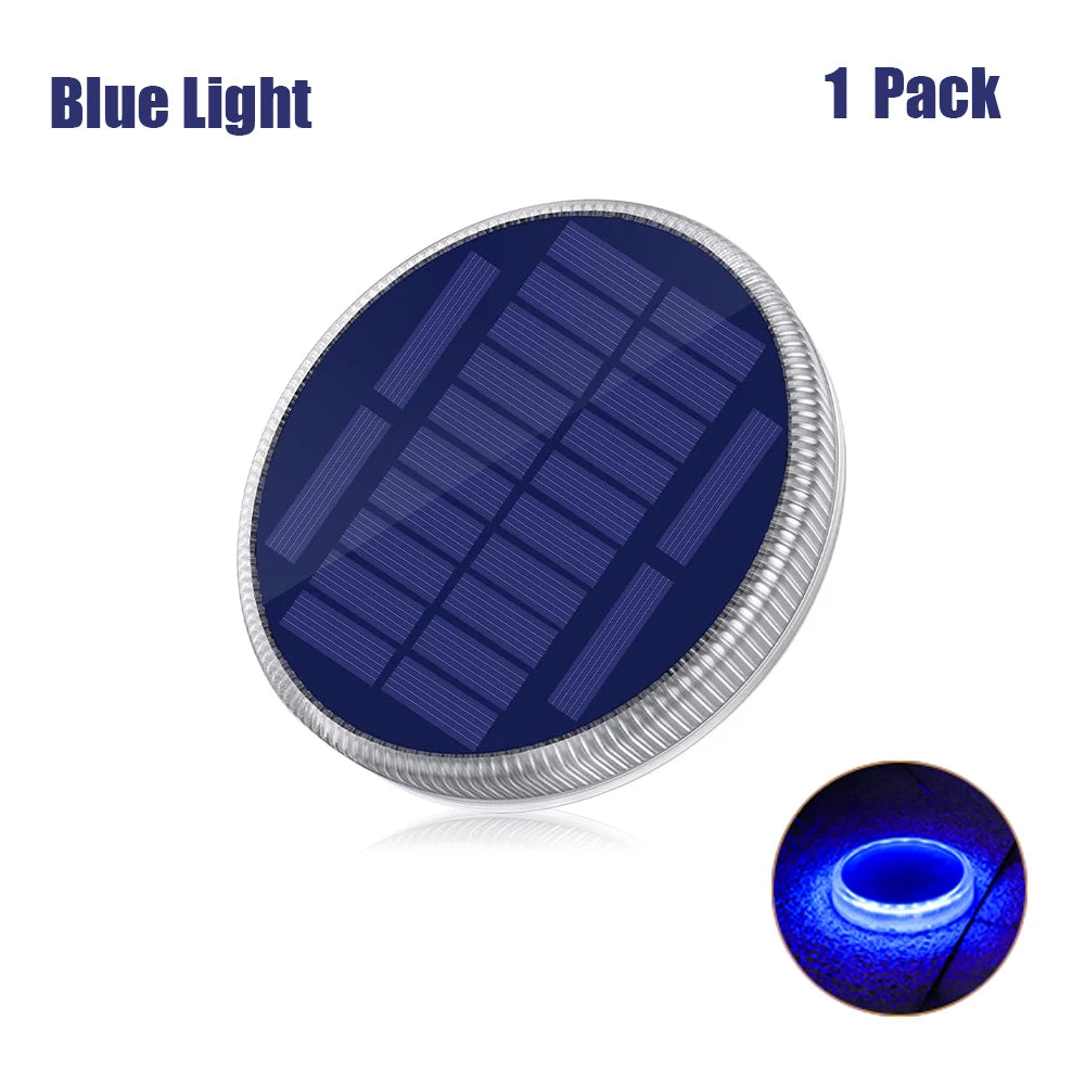 Blue light emitting device with solar panel on a white background