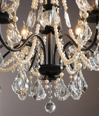 Black Candelabra Crystal Chandelier With Pearl Beads