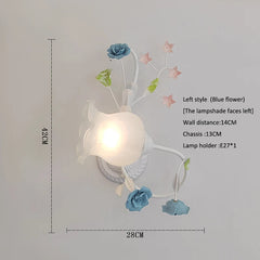 White Rose Bud Wall Sconce with Frosted Glass Bell Shade