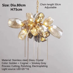 Gold Faceted Crystal Waterfall Chandelier Pendant Light
