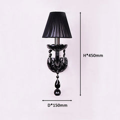 Black Crystal Wall Sconce with Black Fabric Shades and Dangles