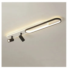 Modern ceiling light fixture with two spotlights on a plain background