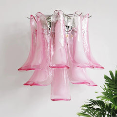 Chrome Finish Petal Glass Sconce with Pink Frosted Bell Shades