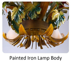 Gold Metal Rose Bud Chandelier with Frosted Glass Bell Shades