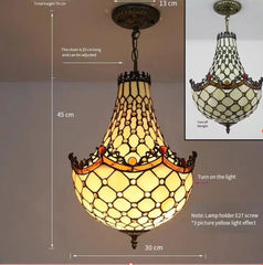 Stained Glass Bell Pendant Light with Gold Finish Metal Frame