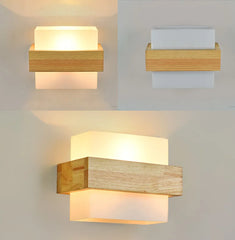 Modern Wood and Frosted Glass LED Wall Sconce Light Fixture