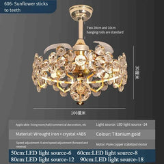 Gold Crystal Tiered Semi-Flush Mount Ceiling Light with Fan