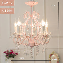 Pink Crystal Candelabra Chandelier with Teardrop Accents
