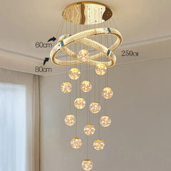 Chandelier with dimensions indicated on a neutral background