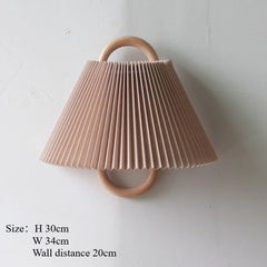 Pleated Fabric Cone Wall Sconce with Natural Wood Hoop Accents