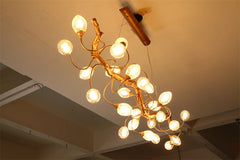 Gold Branch Chandelier with Crystal Fruit Glass Shades and Metal Frame