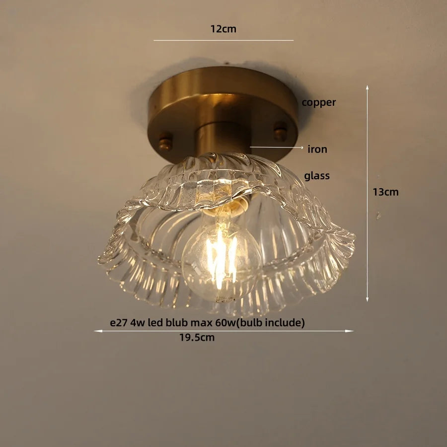 Ceiling light fixture with measurements and material labels on a plain background