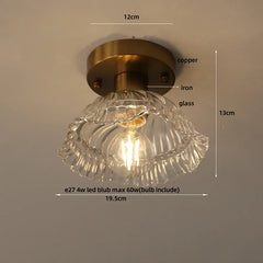 Ceiling light fixture with measurements and material labels on a plain background